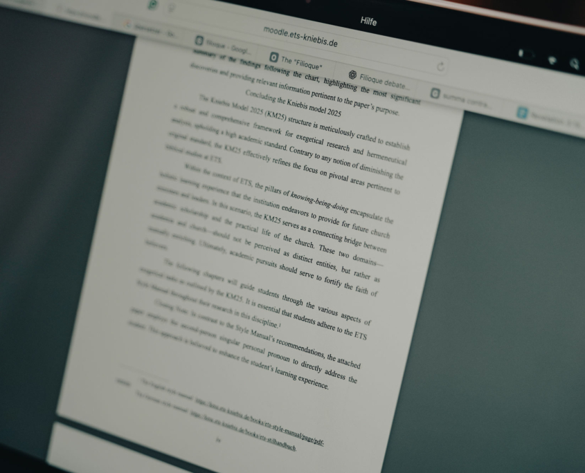 a browser window of a written paper at the European Theological Seminary