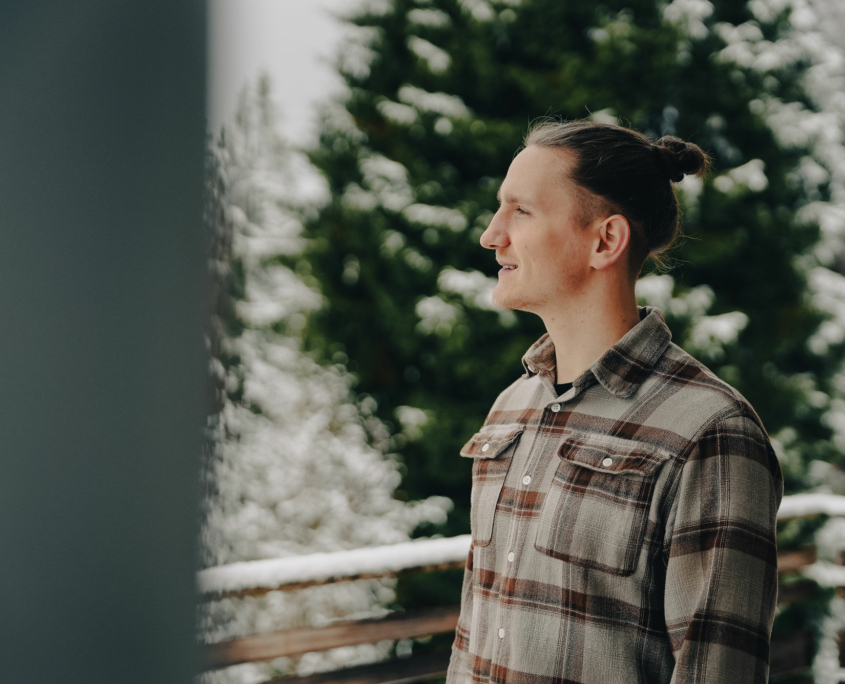 a student at the European Theological Seminary is looking into the distance.